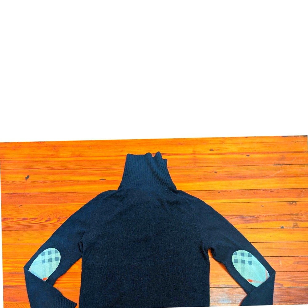 Burberry Brit Mens Navy Blue Quarter Zip Sweater Nova Check Elbow Patches Large - Picture 4 of 7